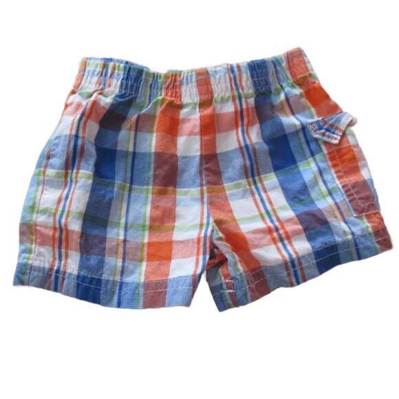 Garanimals Pull On‎ Shorts Infant Boys Newborn Orange Blue Plaid Elastic Bottoms - Picture 1 of 3